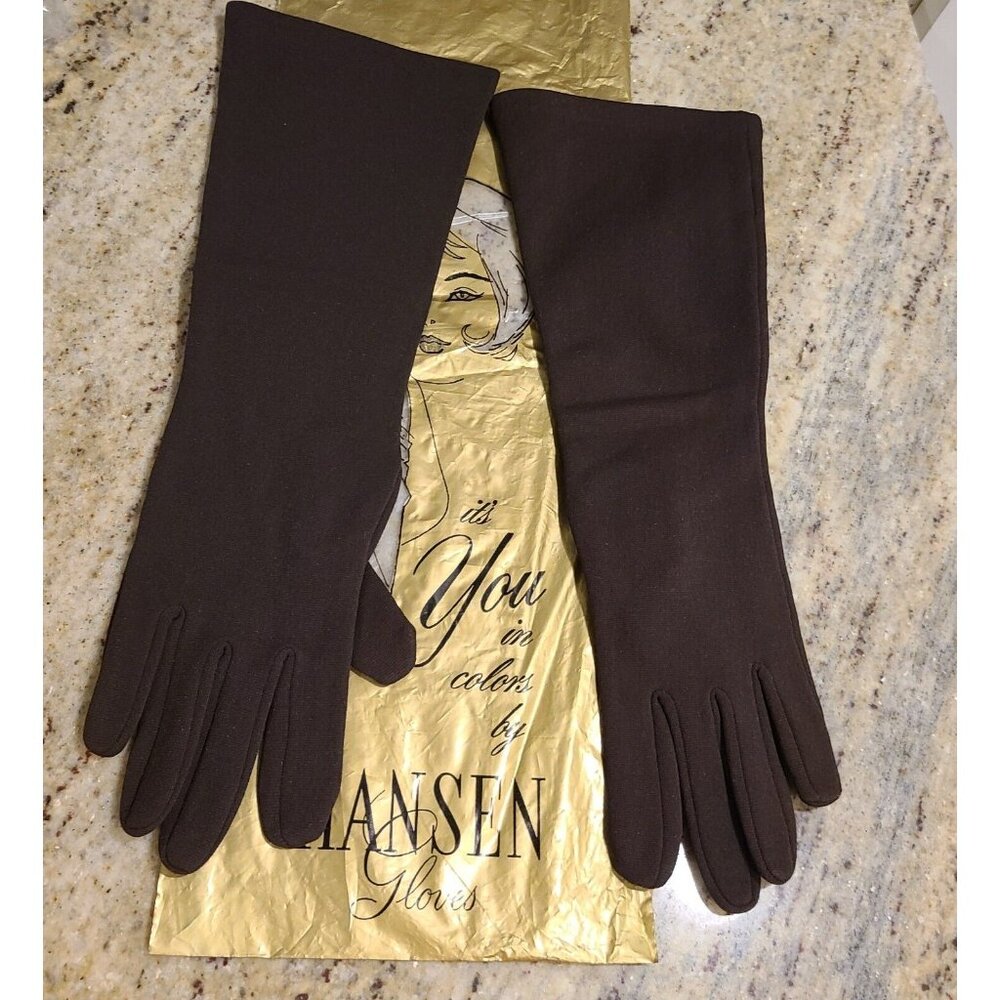 New? Vintage Size XL XXL Brown Lined Stretch Nylon Formal 14" Long Gloves